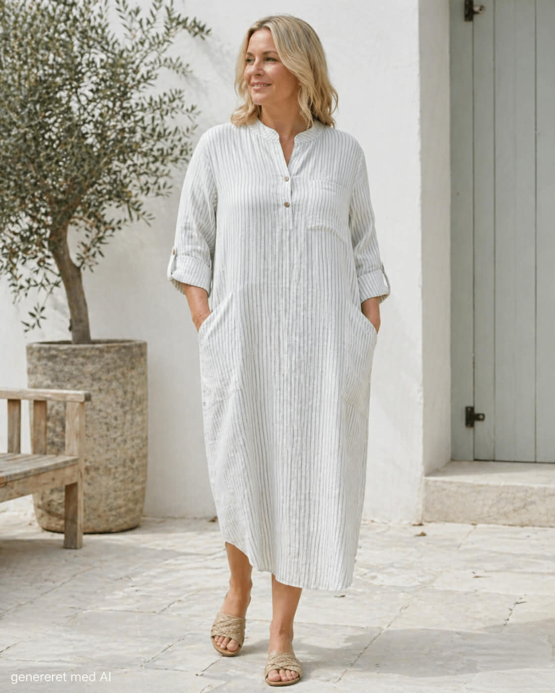 Klänning Linne – Grey Stripe