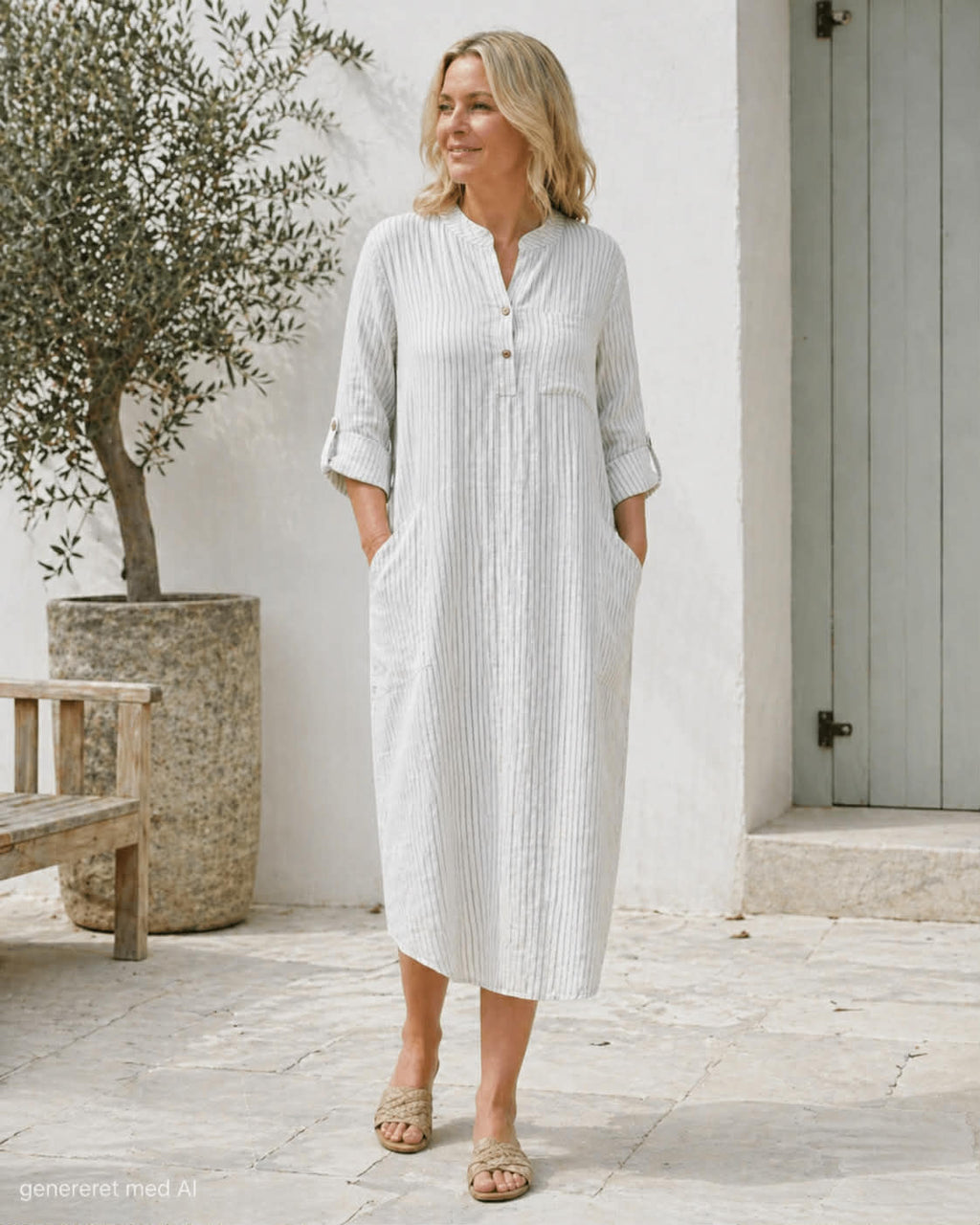 Klänning Linne – Grey Stripe