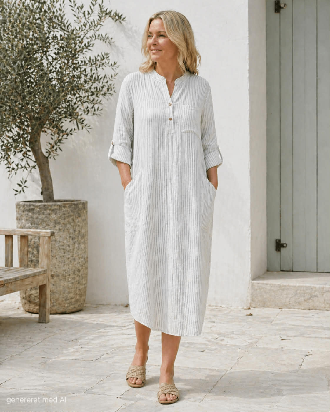 Klänning Linne – Grey Stripe